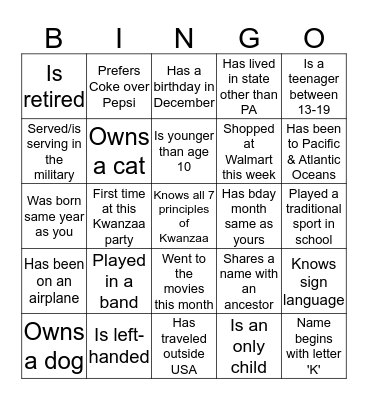 Find someone who.......... Bingo Card