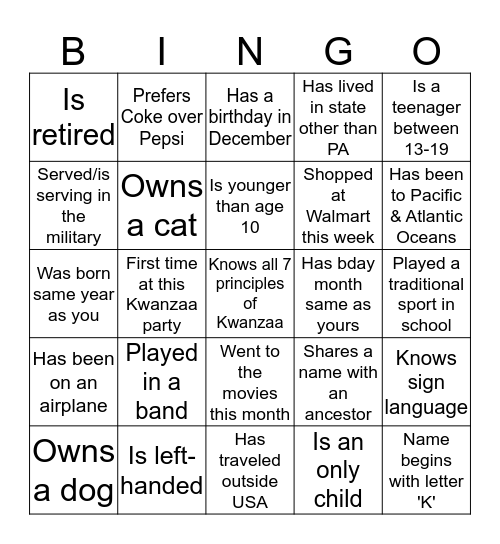 Find someone who.......... Bingo Card