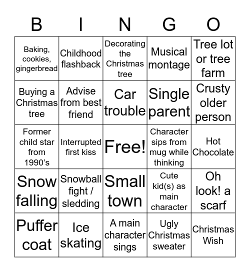 Hallmark Christmas Movie Bingo Card