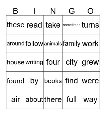 "On the Way to the Pond" Word Power Bingo Card