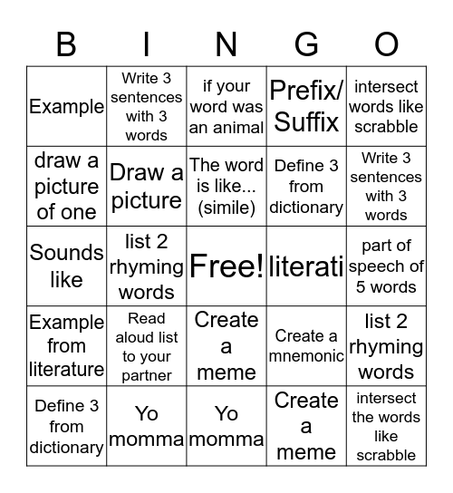 Untitled Bingo Card