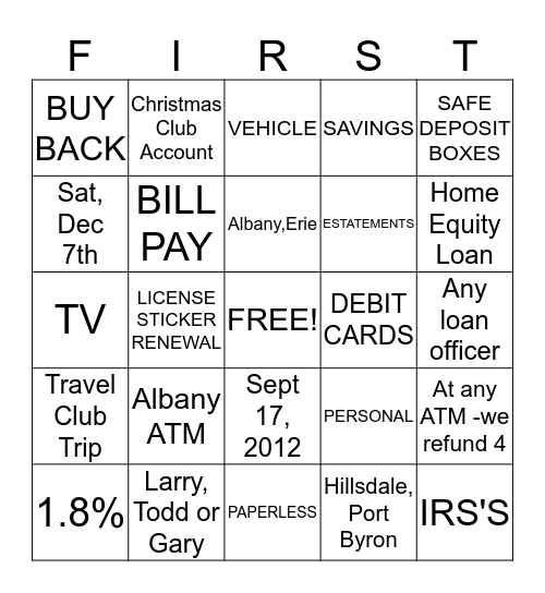FIRST TRUST BINGO Card