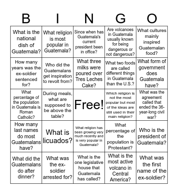 Guatemala Bingo Card