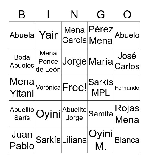 Mena Yitani Bingo Card