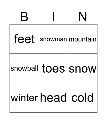 Snowy Day Bingo Card