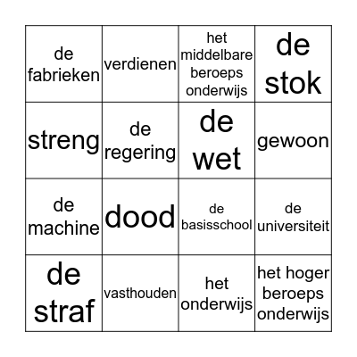 Scholen van vroeger en nu Bingo Card