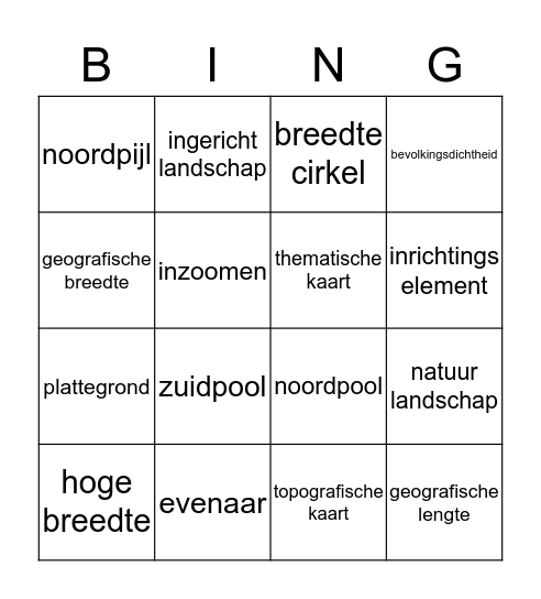 Begrippen Bingo H1 Bingo Card