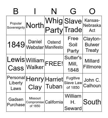 Chapter 18 - The Road to Sectionalism Bingo Card