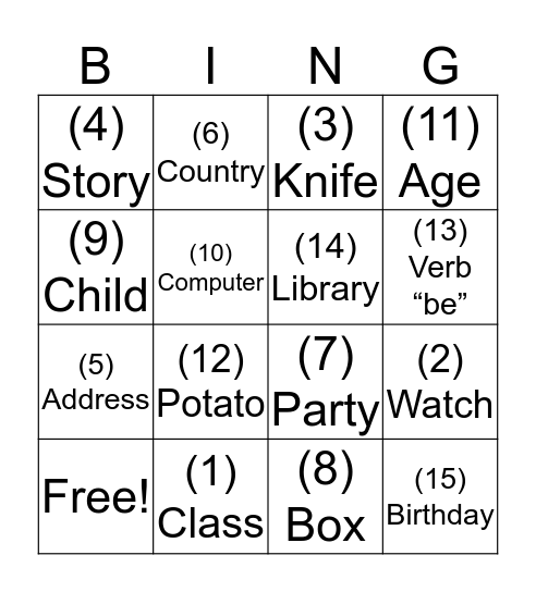 Verb Be and Plural Nouns Bingo Card