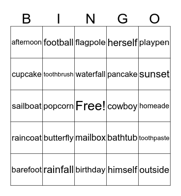 Compound Words Bingo Card