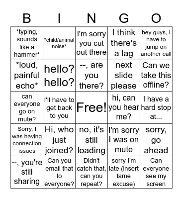 Conference Call Bingo Card