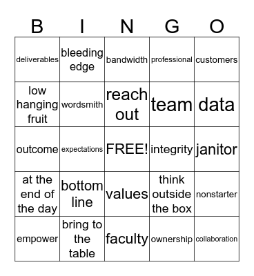 Corporate Bingo Card