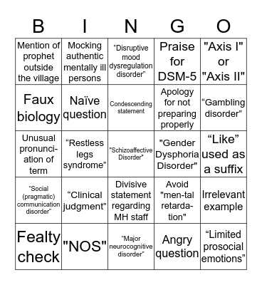 DSM-5 Bingo Card