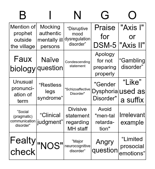 DSM-5 Bingo Card