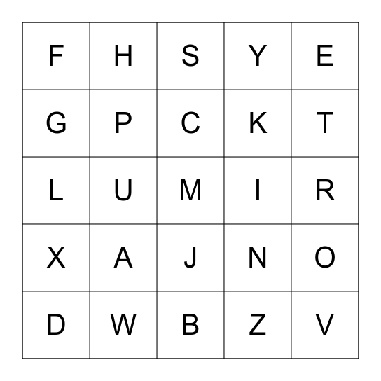 Z is for Zoo Alphabet Bingo Card