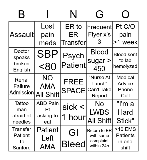 CLIHS  Emergency Nurse Week Bingo Card