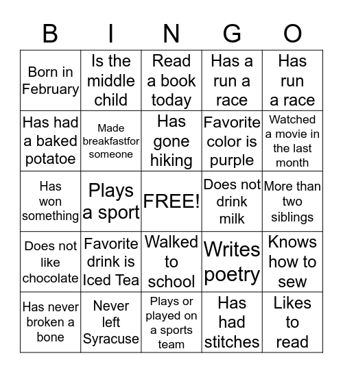 Get to Know You Bingo Card