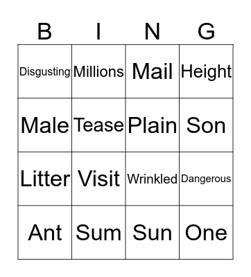 Vocabulary Bingo Card