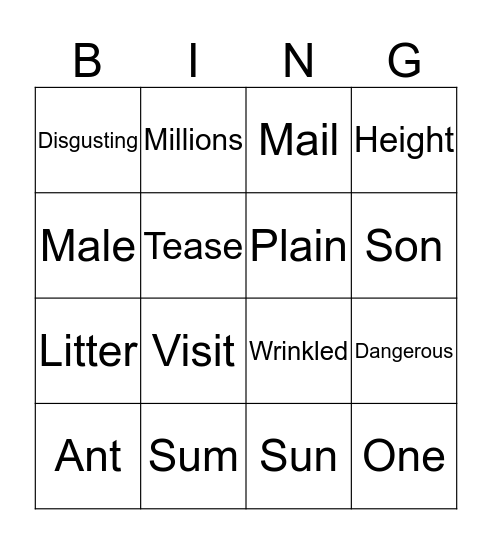 Vocabulary Bingo Card