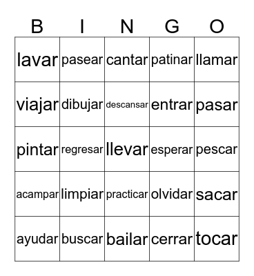 Regular AR Infinitive Verbs Bingo Card