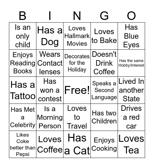 Get to know ya Bingo Card