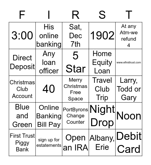 Merry Christmas from First Trust Bingo Card