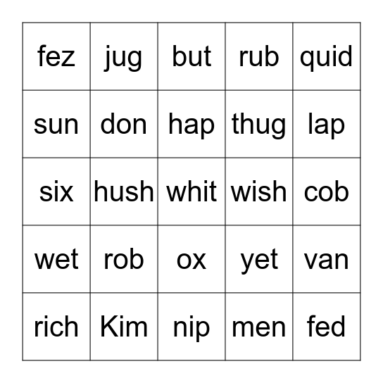 C-V-C Words / c Bingo Card