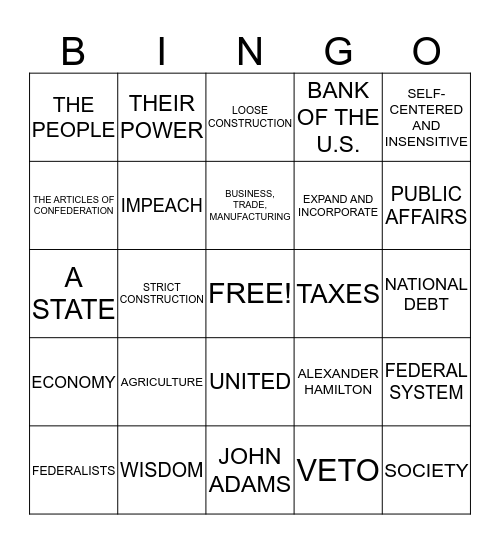 A NEW NATION Bingo Card