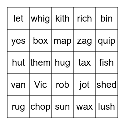 C-V-C Words / b Bingo Card
