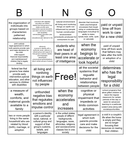 Family Trends Bingo Ch.3 Bingo Card