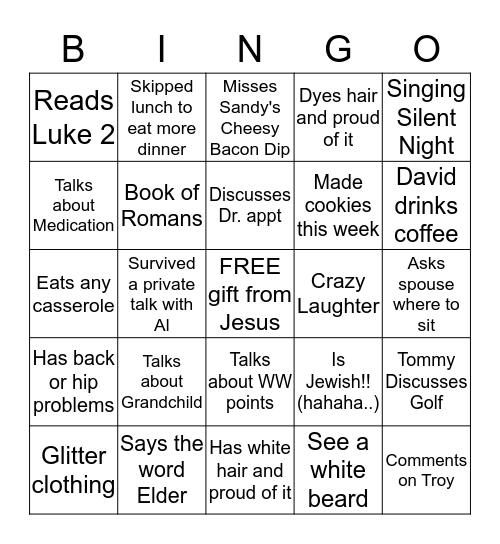 Smith Small Group Christmas Party 2018 Bingo Card