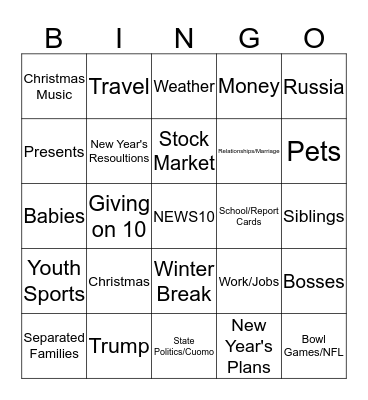 Holiday Bingo on 10 Bingo Card