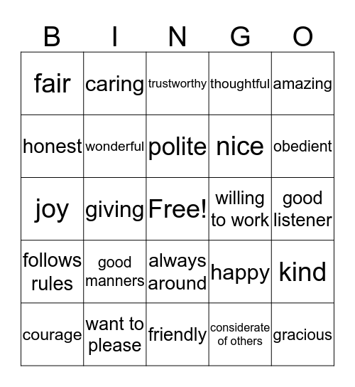 Respectful Bingo Card