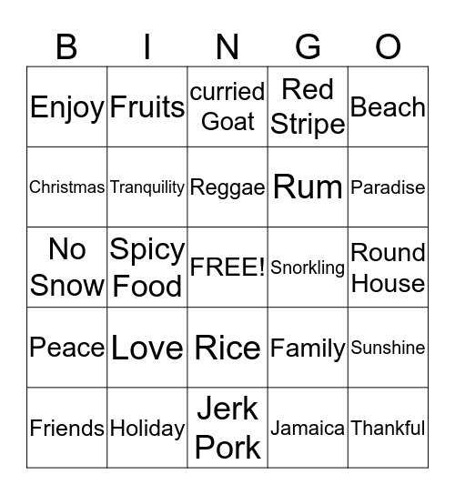 Jamaica Bingo Card