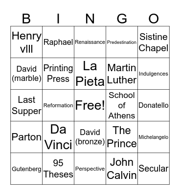 Renaissance Bingo Card