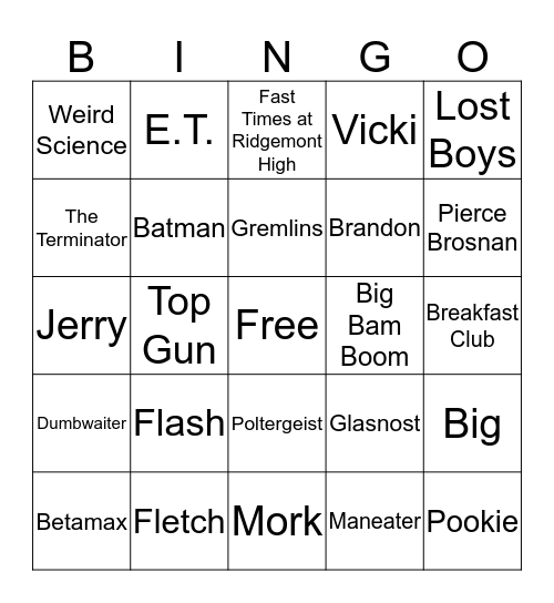 80's Bingo Card