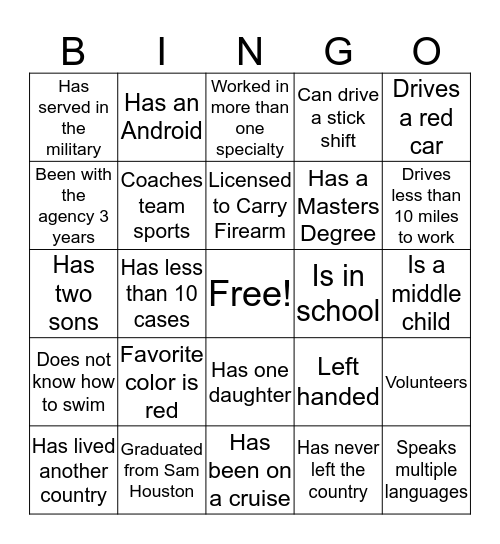 Cooper Program Bingo Card