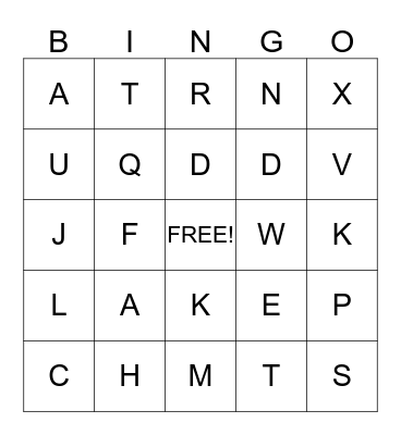 ALPHABET BATTER  Bingo Card