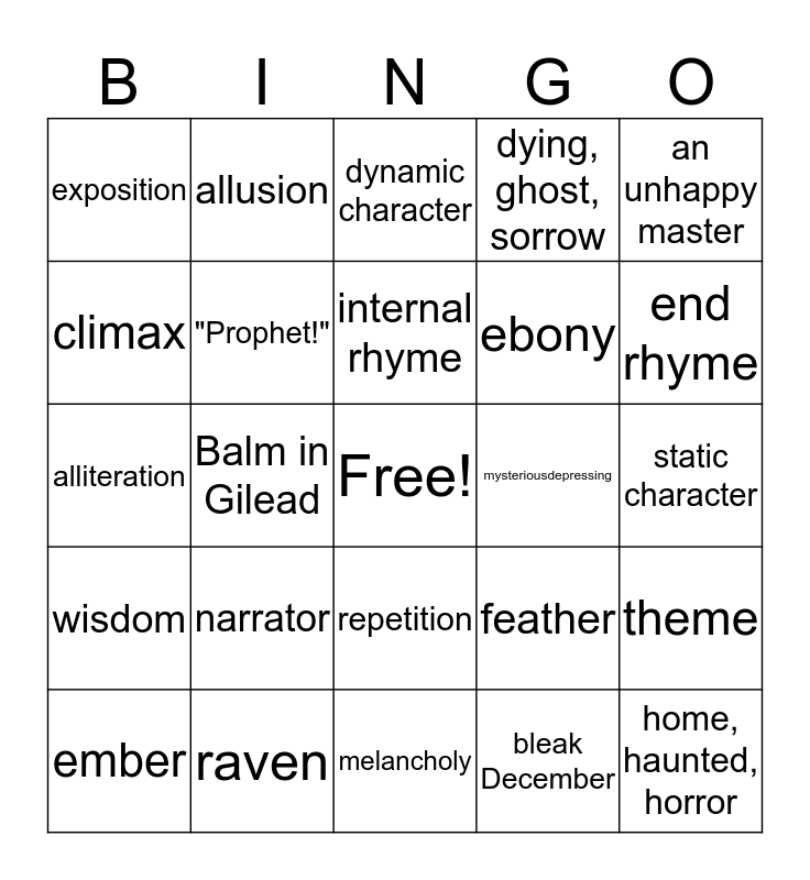 The Raven Bingo Card