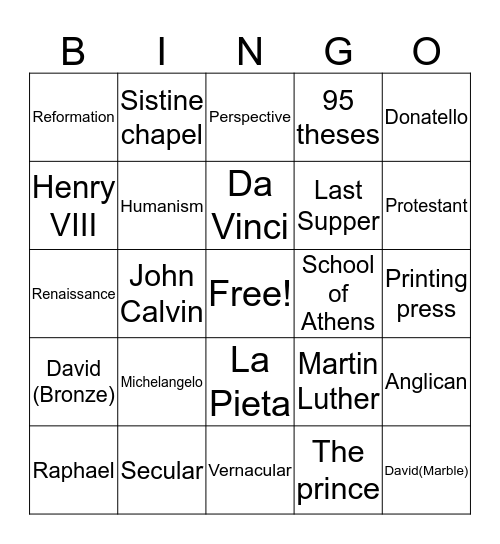 The Renaissance Bingo Card