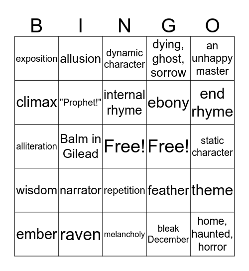 The Raven Bingo Card