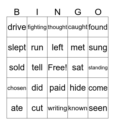 Verbs of the Week Bingo! Bingo Card