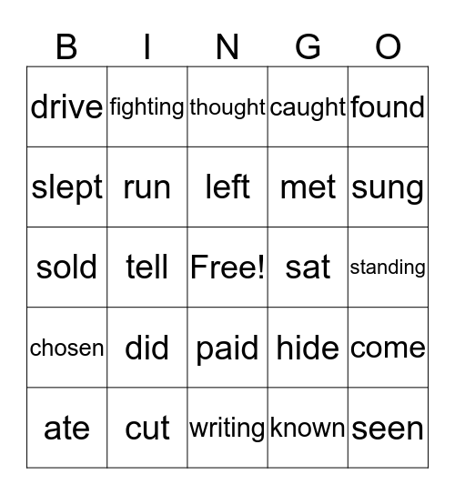 Verbs of the Week Bingo! Bingo Card