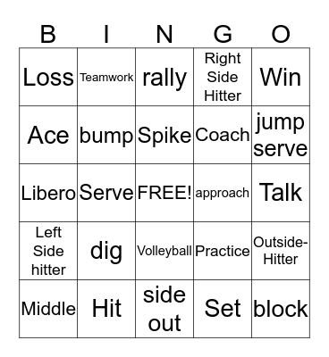 Volleyball Fun Bingo Card