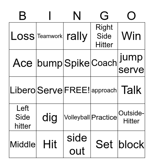 Volleyball Fun Bingo Card
