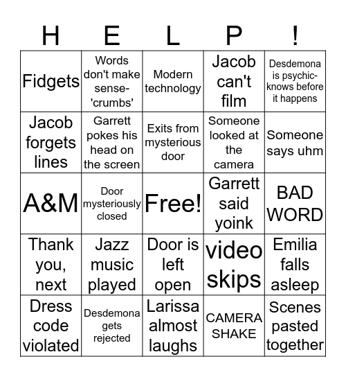 Othello Noir Interpretation Bingo Card