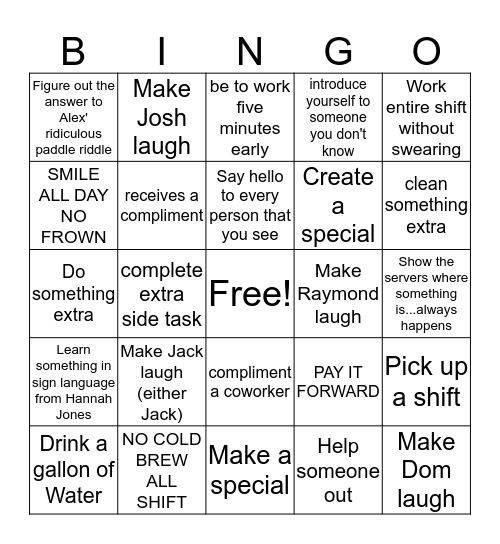 Kitchen Line Bingo Card