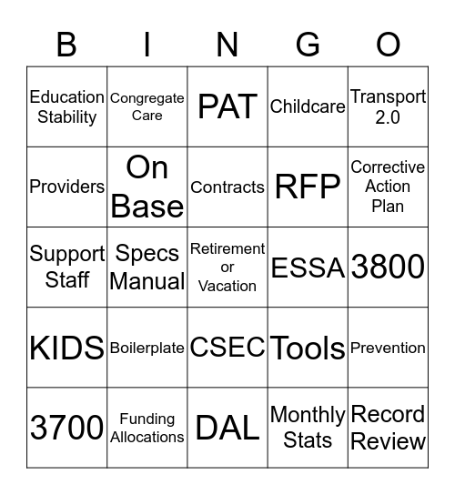 Provider Relations Bingo Card