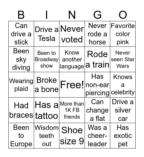 CBS 42 Holiday Party Bingo Card