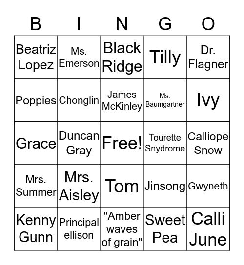 Forget Me Not  Bingo Card